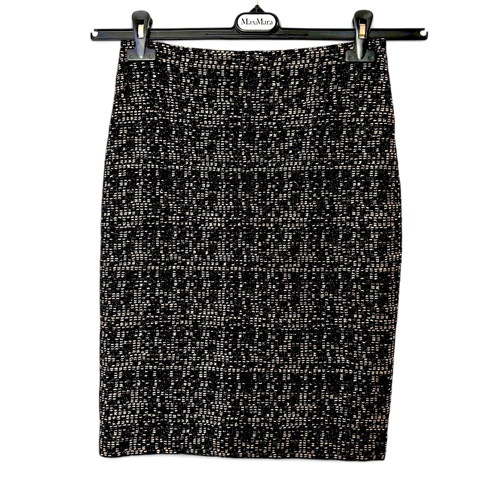 St. John Sz 2 Black Metallic ‘Caviar’ Tweed Midi Skirt